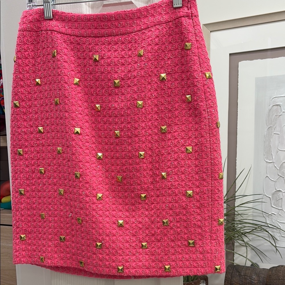 Kate Spade Pink Tweed Skirt with Gold Studs